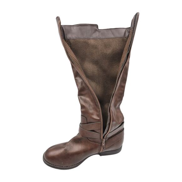 Me Too Belinda Brown Faux Leather Knee High Boots Side Zip Size 7W - Picture 6 of 10